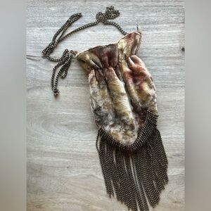Free People Velvet Crossbody with Chain Strap & Beaded Fringe